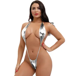 Maillot de bain une pièce brillant, Micro, string, Sexy, fronde, lingerie, ouvert, pour femmes, été