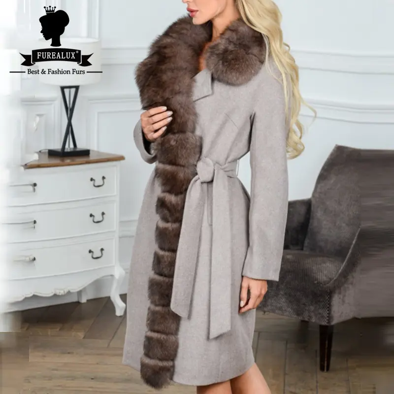 High Quality Women's WinterJacket Long Style Whole Skin Fox Fur Sable With Cashmere Coats Natural Woolen Fur Outfit New