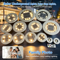 Lampe LED solaire rechargeable IP67 en aluminium, circulaire, encastrée, pour pelouse, extérieur, sol, route, avec capteur de lumière