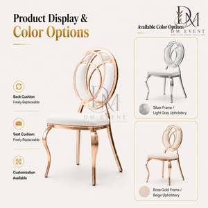 Chaise de réception de mariage en acier inoxydable or rose à double anneau avec coussin blanc pour salles de banquet – Vente en gros de sièges - Product Image 4