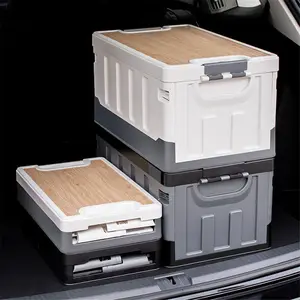 Caja de almacenamiento plegable de 35L-65L, tapas de madera clásicas, de plástico grande Rectangular CAJA PLEGABLE, almacenamiento de ropa funcional para acampar