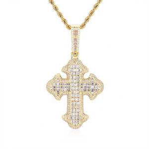 Real Gold Plated Hip Hop <b>Iced</b> Out Cross Pendants 925 Sterling Silver Custom Moissanite Jewelry Pave Setting Classic Bling Charms - Product Image 1