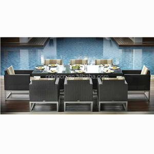 ชุดโต๊ะเก้าอี้รับประทานอาหารหวาย 8 ที่นั่ง สำหรับสวนกลางแจ้ง วิลล่า สระว่ายน้ำ สไตล์โมเดิร์น - Product Image 1