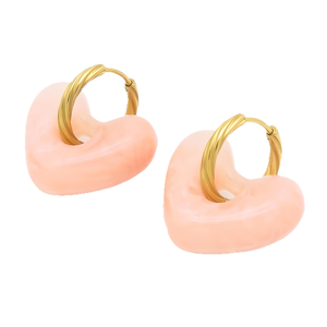 Pendientes de Aro Trenzados Chapados en Oro de 18K con Corazón de Resina Rosa y Corte Princesa, Colgantes de Moda, Pendientes de Declaración para Mujer al por Mayor - Product Image 1