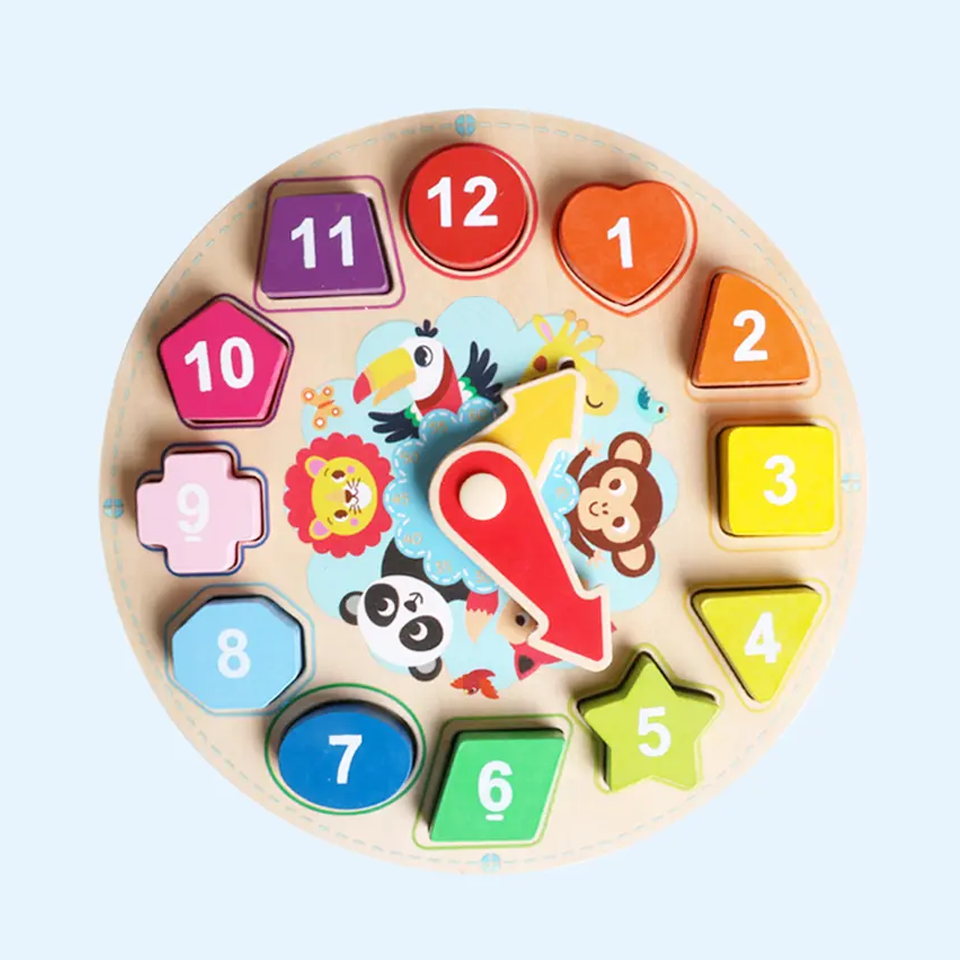 Деревянные цифровые часы с мультяшными животными, игрушки Монтессори, Детские Обучающие часы для раннего развития, блоки, часы, игрушки