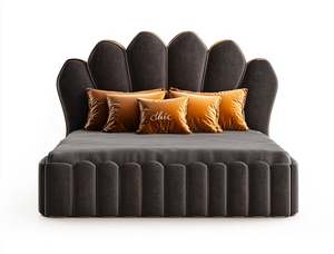 เตียงคิงไซส์หรูหราหนังโมเดิร์นพร้อมโครงสแตนเลสสีทองเตียงใหญ่หุ้มหนังหัวเตียงสูง - Product Image 4