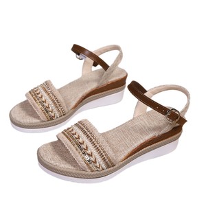 Women Summer Wedge <b>Sandals</b> European and American Style Fabric New Platform Thick Sole Roman <b>Sandals</b> Wholesale - Product Image 5