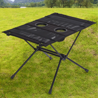 Table de camping ultralégère en aluminium, pliable avec porte-gobelet, hauteur réglable, mobilier d'extérieur en maille respirante