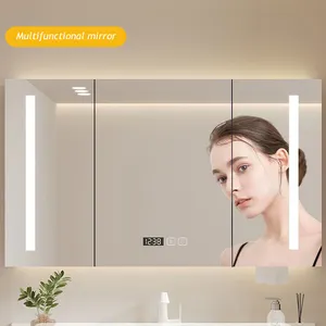 Rak sakelar sentuh, lemari kaca LED Vanity kamar mandi, lampu cermin, lemari obat