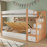 Lit superposé en bois pour enfants avec escalier de rangement, tiroirs sous le lit et étagère, cadre de lit superposé pour chambre d'enfant