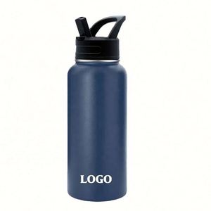 Bouteille d'eau isotherme à double paroi en acier inoxydable de 32 oz/1000 ml avec couvercle en plastique pour le camping - Écologique, maintient la température de 12 à 24 heures - Product Image 2