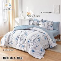 Linge de lit d'hôtel lit double grand taille bleu parure de lit personnalisée ensemble de draps de lit 4 pièces en microfibre ensemble de couette personnalisé