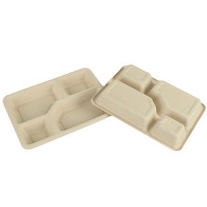 Boîte à lunch à 4 compartiments en pulpe de bambou 100% biodégradable, résistante aux fuites, compatible micro-ondes, récipient alimentaire jetable - Product Image 2