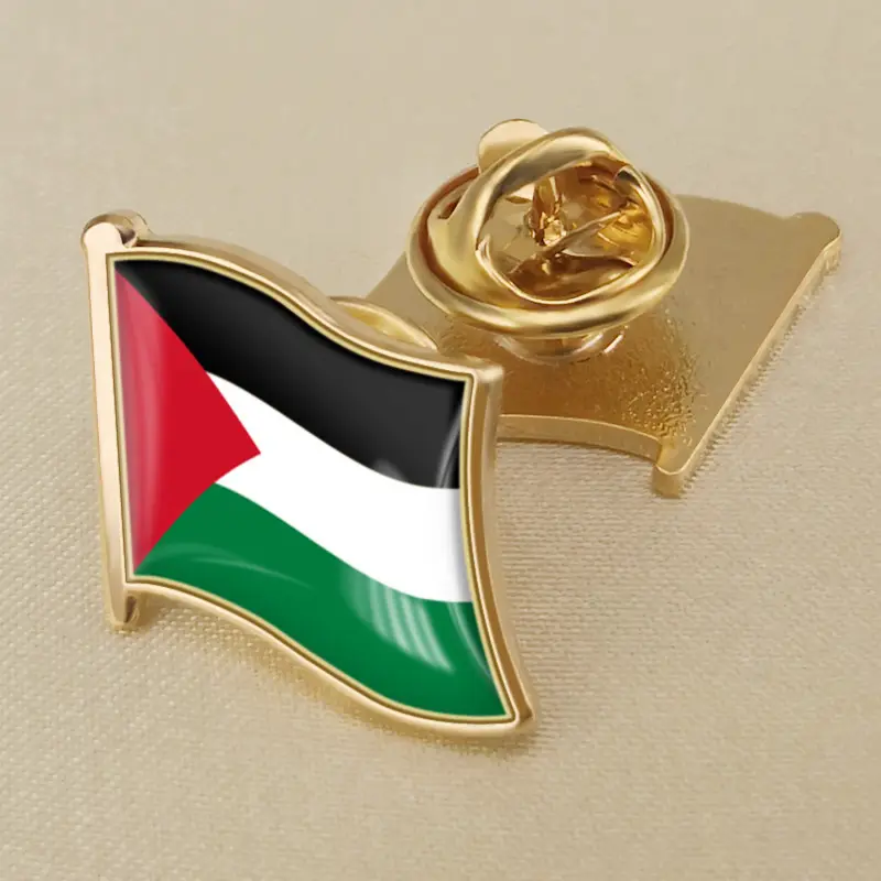 금도금 금속 팔레스타인 배지 라펠 핀 에폭시 돔 팔레스타인 국기 핀 배지 소프트 에나멜 컨트리 브로치 배지