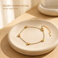 Bracelet Cœur en Acier Inoxydable 304 Couleur Or Poli Fait Main avec Chaîne d'Extension et Fermoir Mousqueton pour Femme Vente en Gros Cadeau