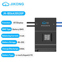 JK-BD6A20S20P BMS intelligent 8-24S 24V-72V 200A 0.6A Équilibrage actif LiFePO4/LTO Gestion de batterie solaire Courant de crête 400A CE/FCC