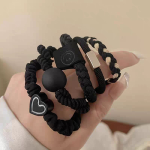 Lot de 5 élastiques à cheveux tendance et exquis, série Dark, motif cœur, design simple et original, pour filles, vente en gros, accessoires pour cheveux - Product Image 4