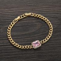 Pulsera Cubana Ajustable con Circonitas Cuadradas Geométricas Multicolor, Accesorios de Hip Hop y Rap, Directo de Fábrica