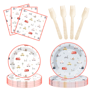 DAMAI Décorations de table personnalisées pour fête sur le thème du transport : Ensemble d'assiettes en papier Ambulance et Voiture de Police - Product Image 2