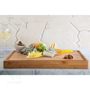 Planche à découper rectangulaire en bambou épaisse avec rainure pour les jus, tapis antidérapants, logo laser pour la cuisine - Product Image 6