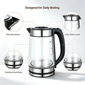 Bouilloire Électrique en Verre et Acier Inoxydable 2L 1500W pour Usage Domestique – Vente en Gros Usine - Product Image 4