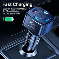 Chargeur allume-cigare de voiture 4 ports USB QC3.0 15W, 12-24V, en métal, charge rapide pour PC de voiture