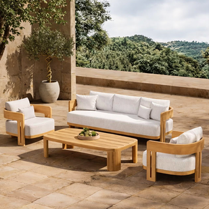 Muebles Modernos de Madera de Teca Impermeables <span class=keywords><strong>con</strong></span> Cojines, Diseño Versátil para Sala de Estar, Jardín, Patio, Balcón, Hotel, Sofá Seccional para Exteriores - Product Image 4