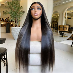 99j Bone Straight 7*7 HD Borgoña encaje Frontal completo cabello humano resaltar negro marrón pelucas para mujeres 13*6 HD cabello Remy sin pegamento - Product Image 3