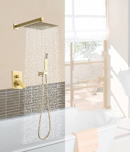 Robinet de Douche et de Bain Mural en Laiton Massif Doré Brossé, Ensemble Mitigeur Pluie 12 Pouces avec Valve d'Équilibrage de Pression - Product Image 2