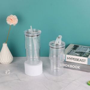 Crystal Clear 20oz <b>Plastic</b> Double Wall Tumbler with Lid Straw for Spa Wellness Center Refreshment - Product Image 1