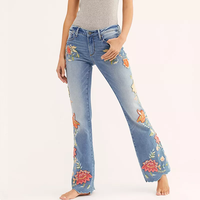 Jean personnalisé pour femme, pantalon évasé, taille haute, délavé, ample, avec broderie