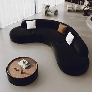 Canapé d'angle noir salon lumière luxe minimaliste incurvé Salon <span class=keywords><strong>de</strong></span> beauté bureau hall salon réception canapé - Product Image 4