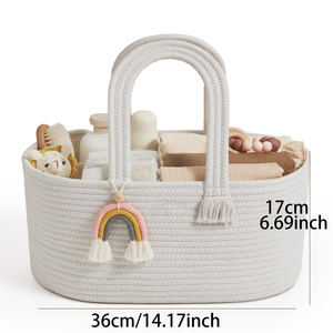 Cesta de Almacenamiento para Ropa de Bebé con Asa, Organizador de Pañales, Organizador de Pañales de Cuerda de Algodón Hecho a Mano - Product Image 3