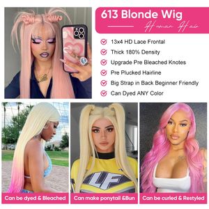 Perruque en cheveux humains 40 pouces, blonde 613, avec dentelle frontale HD transparente, longue, ondulée, entièrement en dentelle, pré-épilée, avec baby hair, vente en gros - Product Image 4