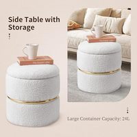 Pouf de rangement rond en fausse fourrure Lot de 2 tabourets de toilette rembourrés Repose-pieds avec siège tufté doux pour salon chambre