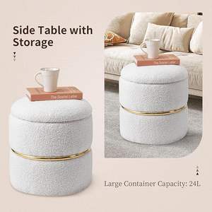 Pouf <span class=keywords><strong>de</strong></span> rangement <span class=keywords><strong>rond</strong></span> en fausse <span class=keywords><strong>fourrure</strong></span> Lot <span class=keywords><strong>de</strong></span> 2 tabourets <span class=keywords><strong>de</strong></span> toilette rembourrés Repose-pieds avec siège tufté doux pour salon chambre - Product Image 6