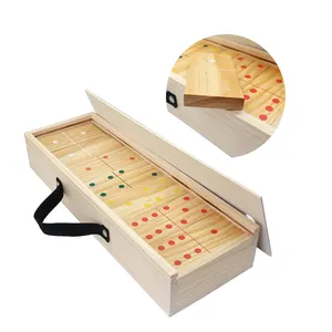 Set di domino in legno di grandi dimensioni 28 pezzi con borsa domino naturale Set numeri neri giochi per bambini all'aperto