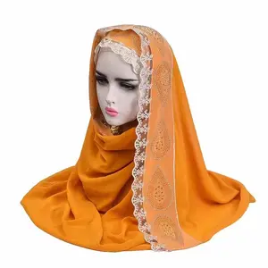 H0268 2023 New Fashion Middle East Muslim Head Scarf Hijab Luxury Stone Stitching Lace Scarves Women Rhinestones Turban Hat
