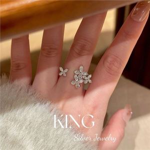 King Silver Jewelry Floral Butterfly <b>Ring</b> S925 Sterling Silver <b>Crystal</b> Rhinestone Cocktail <b>Ring</b> Women's Everyday Wear - Product Image 3