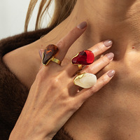 Bague Géométrique Irrégulière en Résine Dégradée Style Vintage Européen et Américain, Bijou Quotidien Polyvalent pour Femme, Cadeau Idéal - Grande Vente