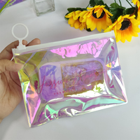Mini sac à fermeture éclair en plastique holographique Pvc rose personnalisé avec Logo imprimé pour bijoux Bracelet boucle d'oreille anneau pochette d'emballage