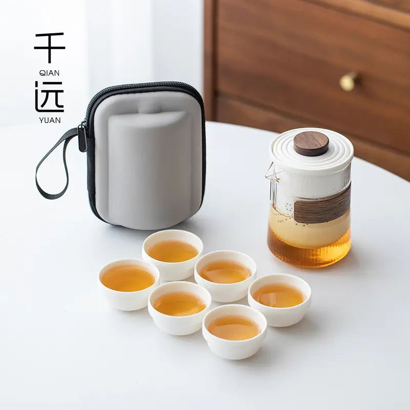 Set da tè portatile da viaggio una pentola da sei tazze di tazza di vetro in ceramica con logo stampato regalo teiera da esterno