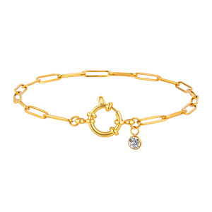Hua Lan Xin 241 Tobillera de Acero Inoxidable Chapada en Oro con Cierre de Burbuja Geométrico y Dije de Zirconia, Joyería de Moda para Mujer - Product Image 5