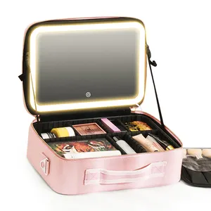 Borsa per pennelli per trucco impermeabile cosmetica di moda stampata con scatola per specchio luminoso a LED