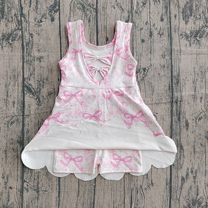 Preventa al por mayor: Vestido de yoga suave con estampado de Halloween y lazos rosas para niños, MOQ 5 unidades. Ropa deportiva infantil de fábrica para boutique. - Product Image 2