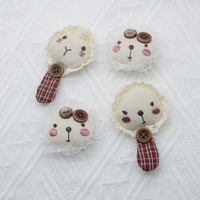 Appliques animales en lin rembourrées faites à la main en gros, patchs en tissu en dentelle ours et lapin pour pinces à cheveux, vêtements, sacs, décoration artisanale DIY