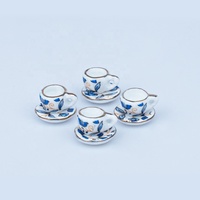 Maison de poupée bleue et blanche, échelle 1:12, mini service à thé, ensemble de tasses à thé miniatures en résine, vaisselle à fleurs Chintz, modèle de cuisine pour maison de poupée, jouet