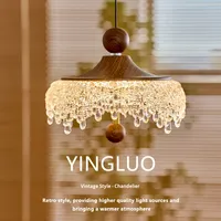 Lustre LED suspendu d'occasion en fer forgé, style goutte d'eau, rétro, couleur noyer, pour restaurant, lampe de couloir, style français, petite taille