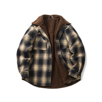 Chemise-veste en flanelle doublée sherpa pour homme, manches longues, col montant, style vintage, vente en gros