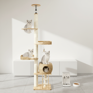 Tour pour <span class=keywords><strong>chat</strong></span> compacte et élégante, style <span class=keywords><strong>scandinave</strong></span> classique, en lin et bois, emballée en carton, pour appartement, décoration d'Halloween - Product Image 5